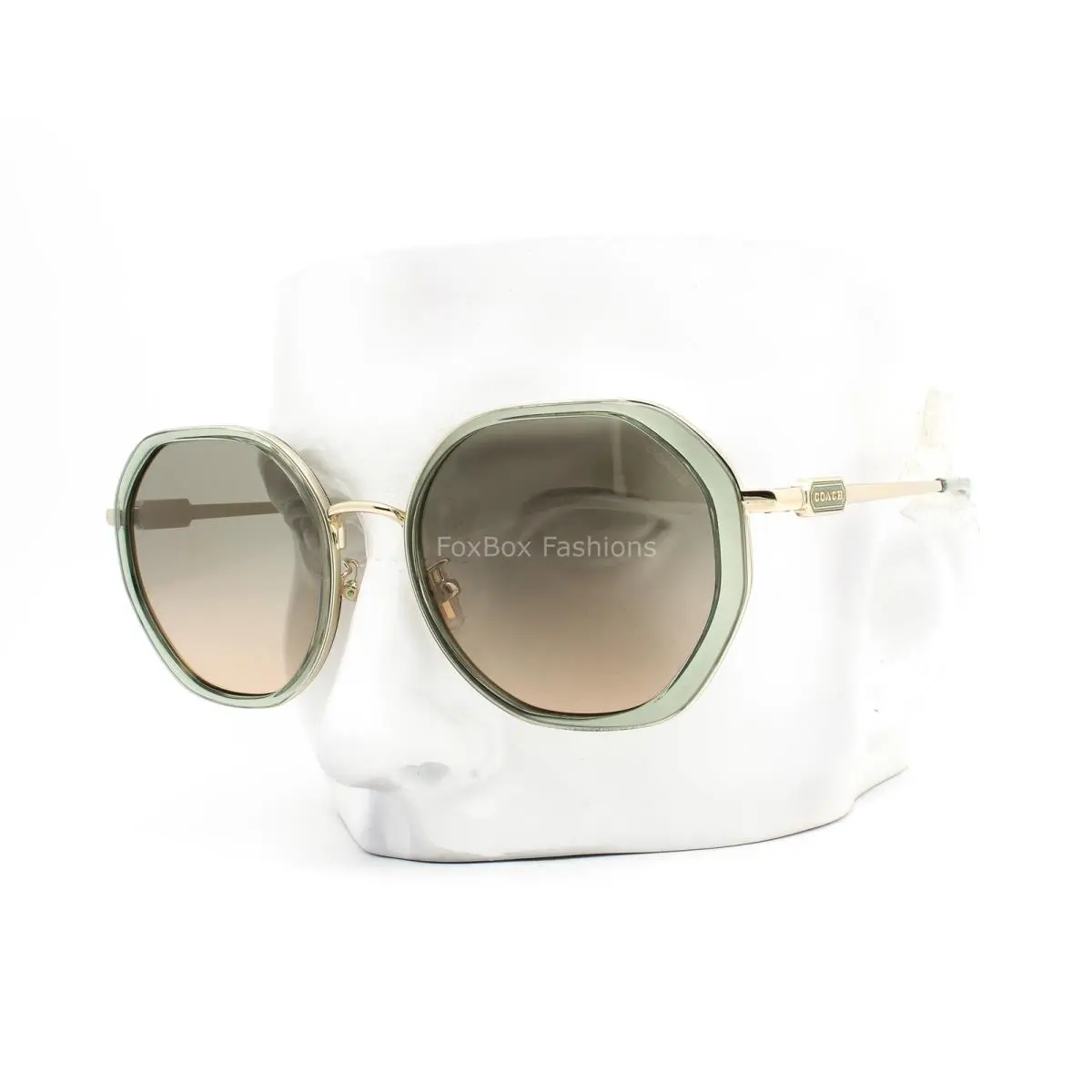 Coach Sunglasses HC 7141 900513 Transparent Green Polished Pale Gold with Case