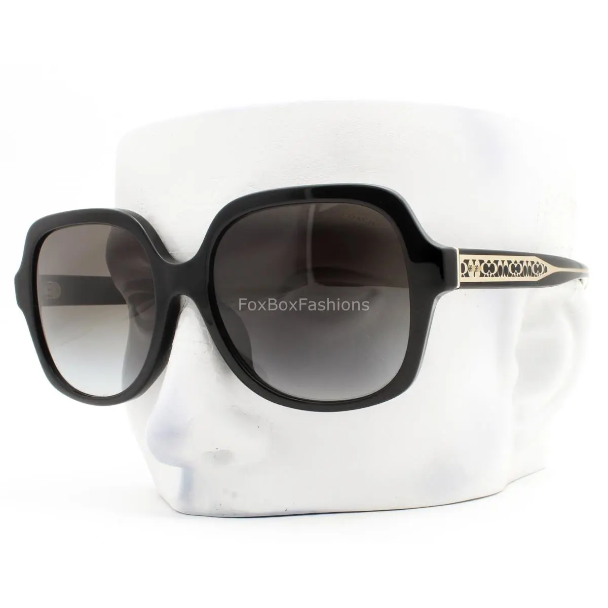 Coach Sunglasses Polished Black on Pale Gold Arms Gray HC 8395U 50023C with Case