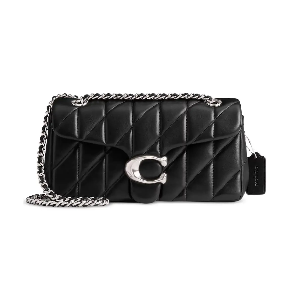 Coach Quilted Tabby Medium Leather Shoulder Bag Black/silver