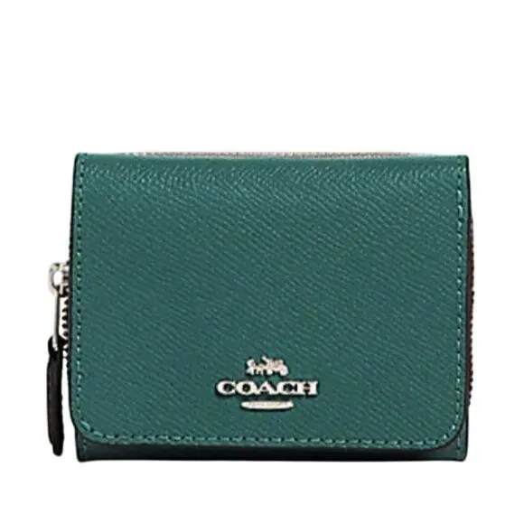 Coach 37968 Crossgrain Leather Small Trifold Wallet Sv/dark Turquoise