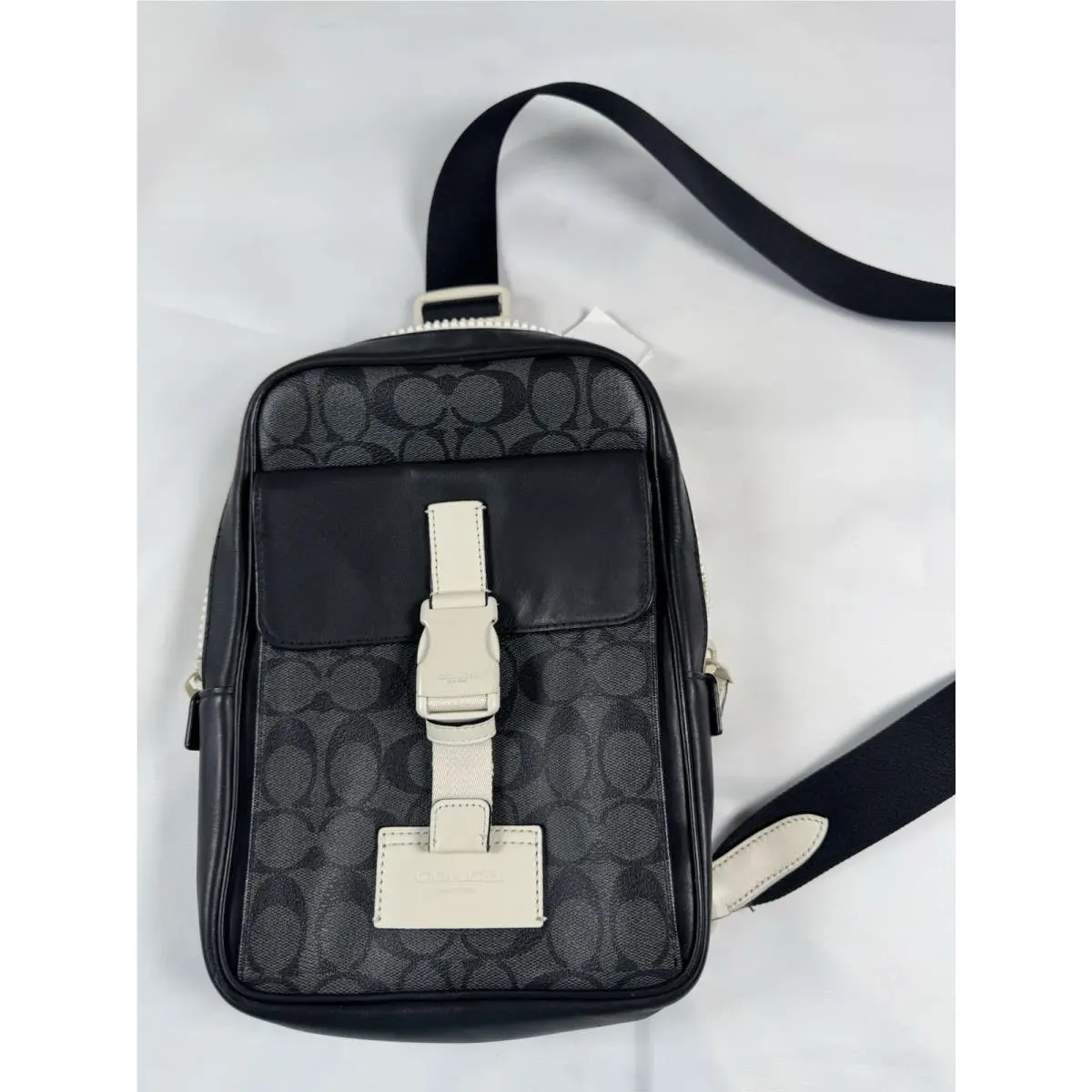 Coach Signature Track Pack Shoulder Bag in Leather Black C6645