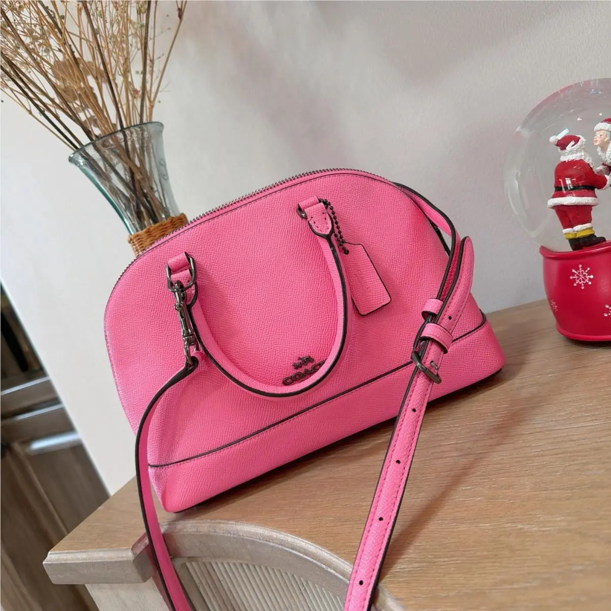 Mini Sierra Satchel Crossgrain Leather Crossbody Bag Neon Pink by Coach