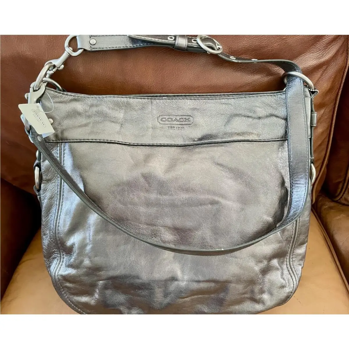 Coach Leather Convertible Hobo Shoulder Bag Large Zoe Graphite Leather