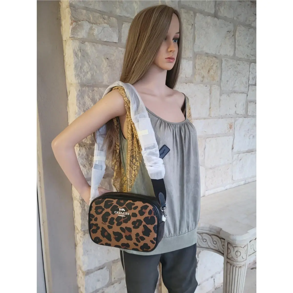 Coach Jamie Camera Crossbody Bag Leopard Print Light Saddle/black CC759