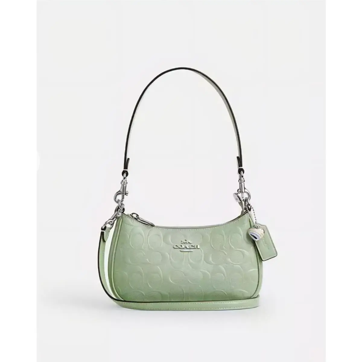 Coach Teri Mini Pale Green Handbag Signature Leather Bag Heart Charm CCZ29