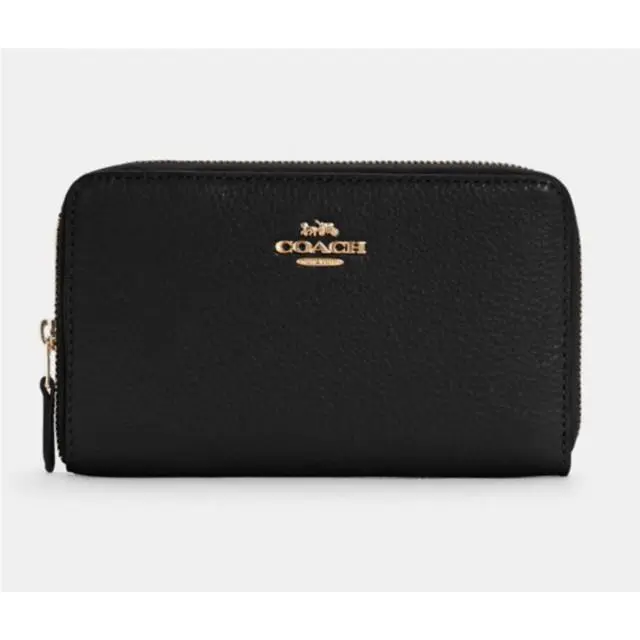 Coach C4124 Medium ID Zip Around Wallet Black Pebble Leather