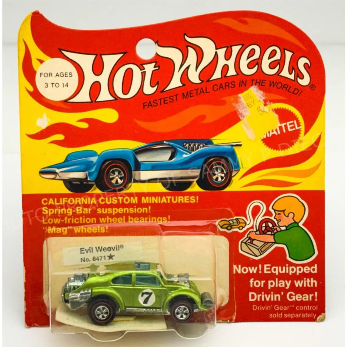 Hot Wheels Redline Evil Weevil Light Green White Interior in Blisterpack
