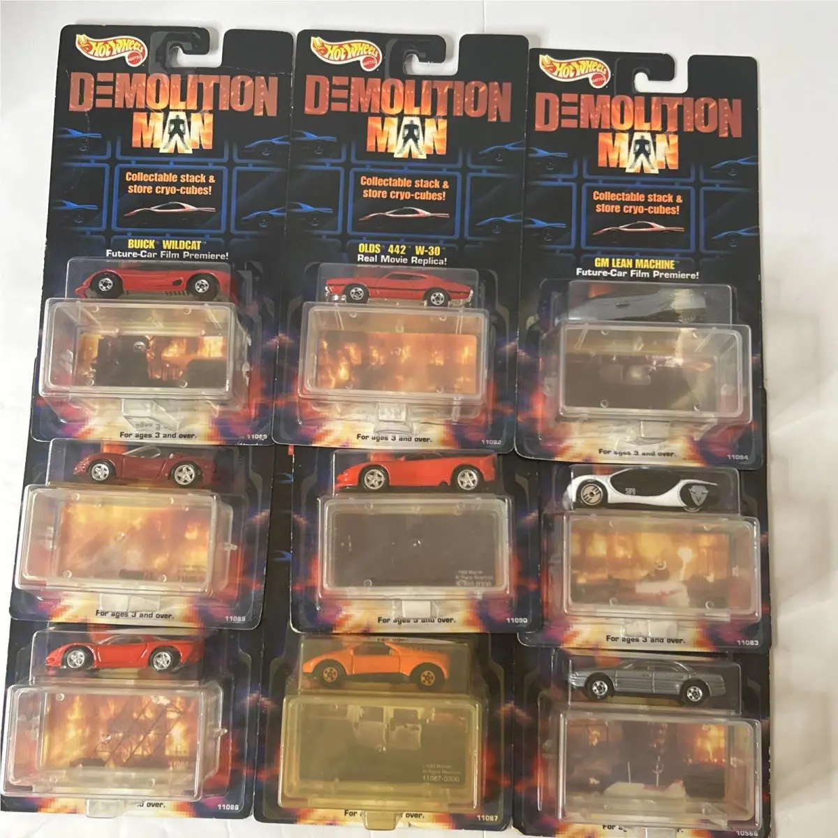 9 Hot Wheels Demolition Man Movie Cars with Cryo-cubes Puzzles Complete Set