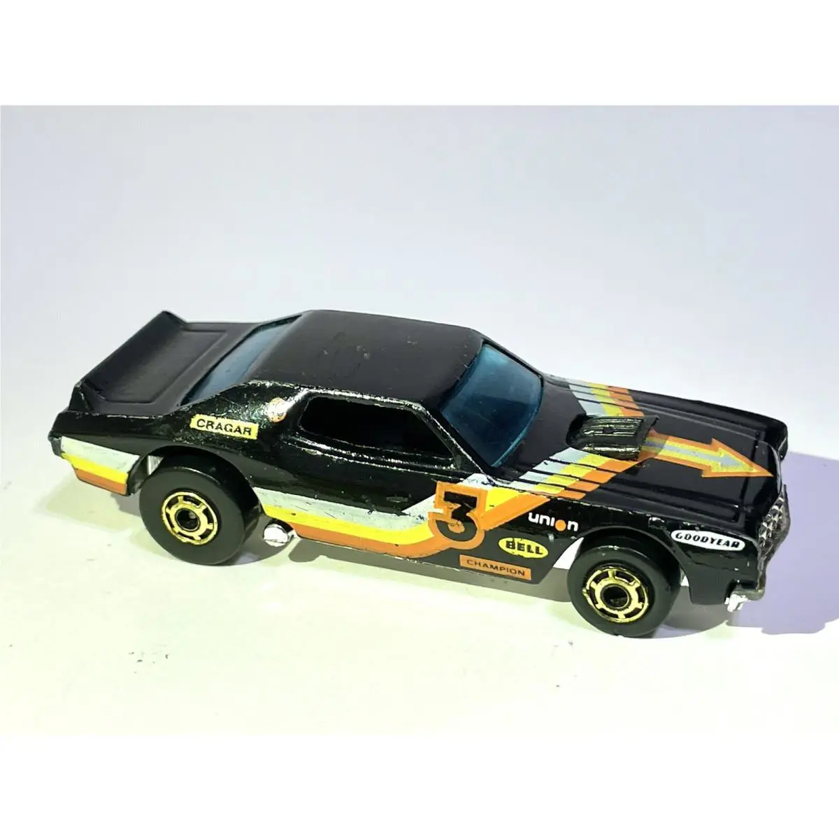 Vintage 1974 Hot Wheels Black Ford Gran Torino Cragar 3 Diecast Car Nice