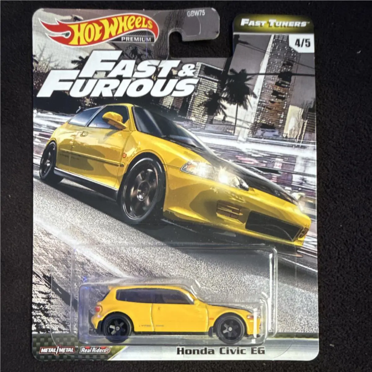 Hot Wheels Premium Real Riders Honda Civic EG Fast Furious Yellow 1:64