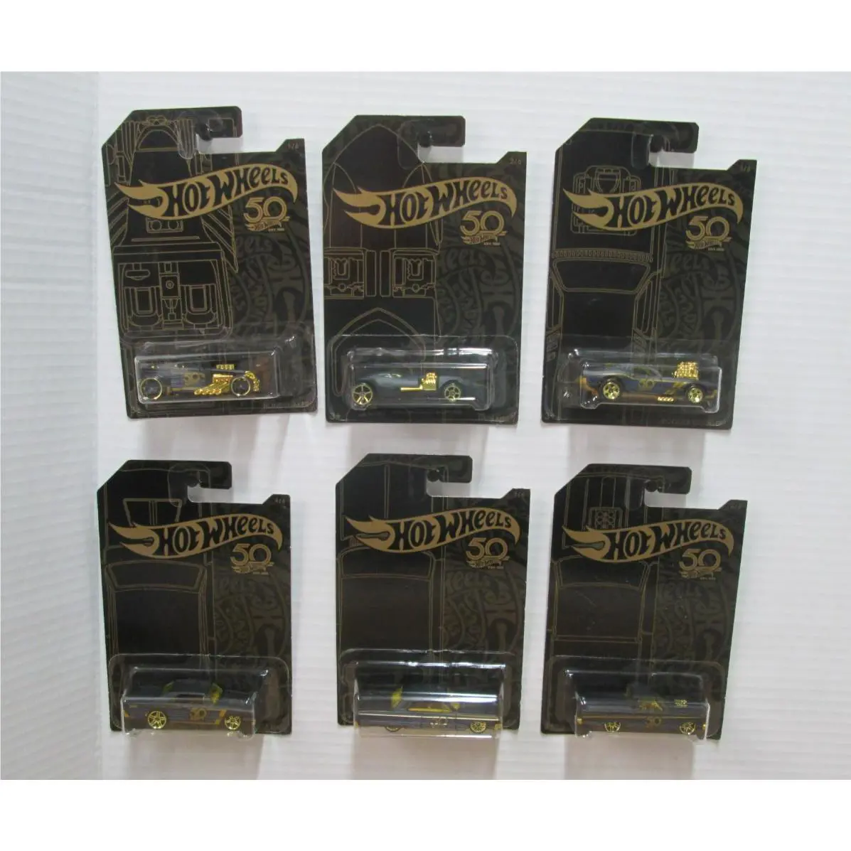 Hot Wheels 50th Anniversary Series Black and Gold Complete Set of 6