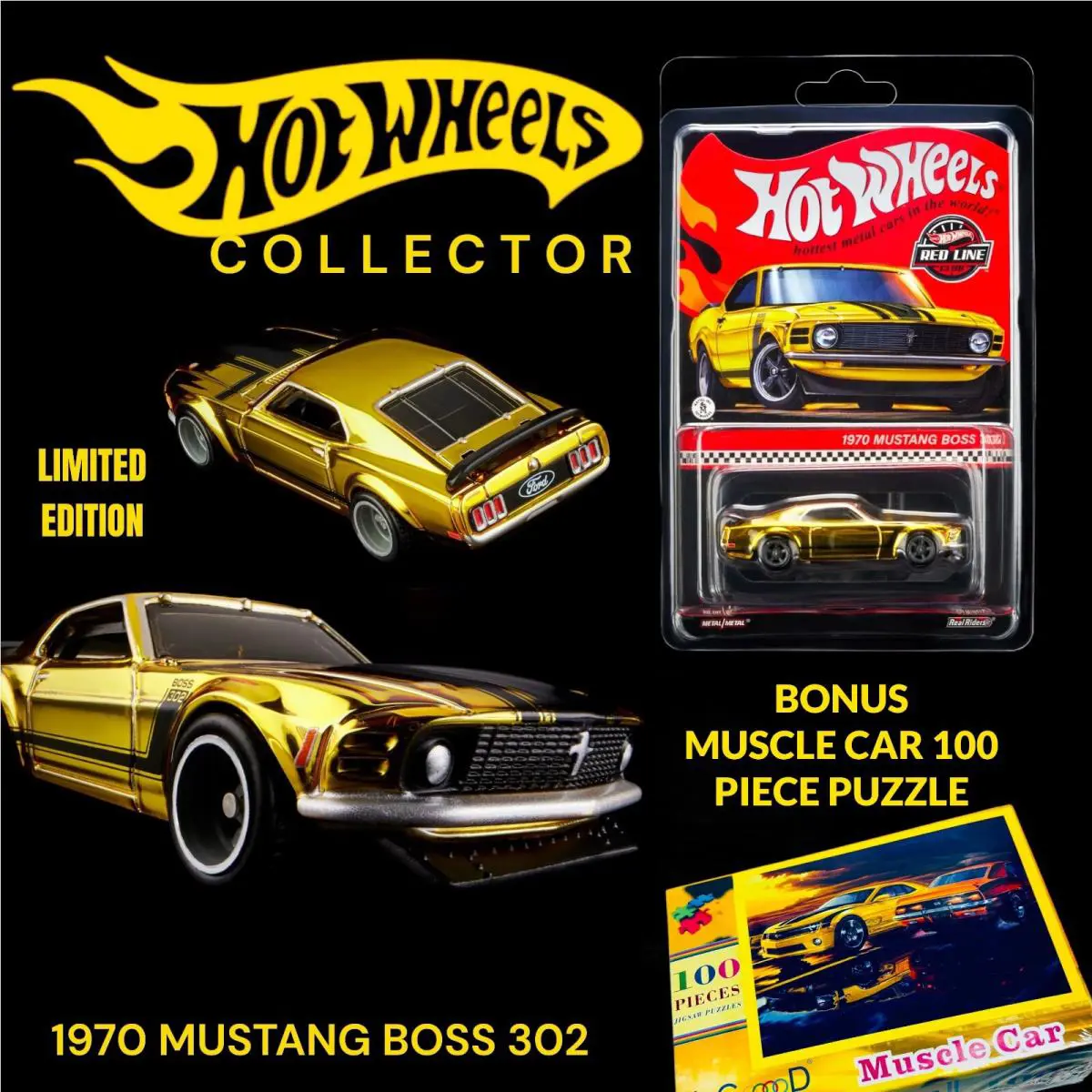 Hot Wheels Rlc 1970 Spectraflame Gold Ford Mustang Boss 302 Muscle Car Puzzle