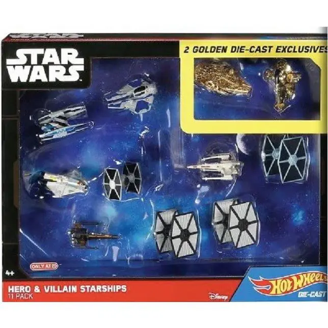 Star Wars Hero Villain Target Exclusive: 11 Pack with 2 Golden Ships Hot Wheels