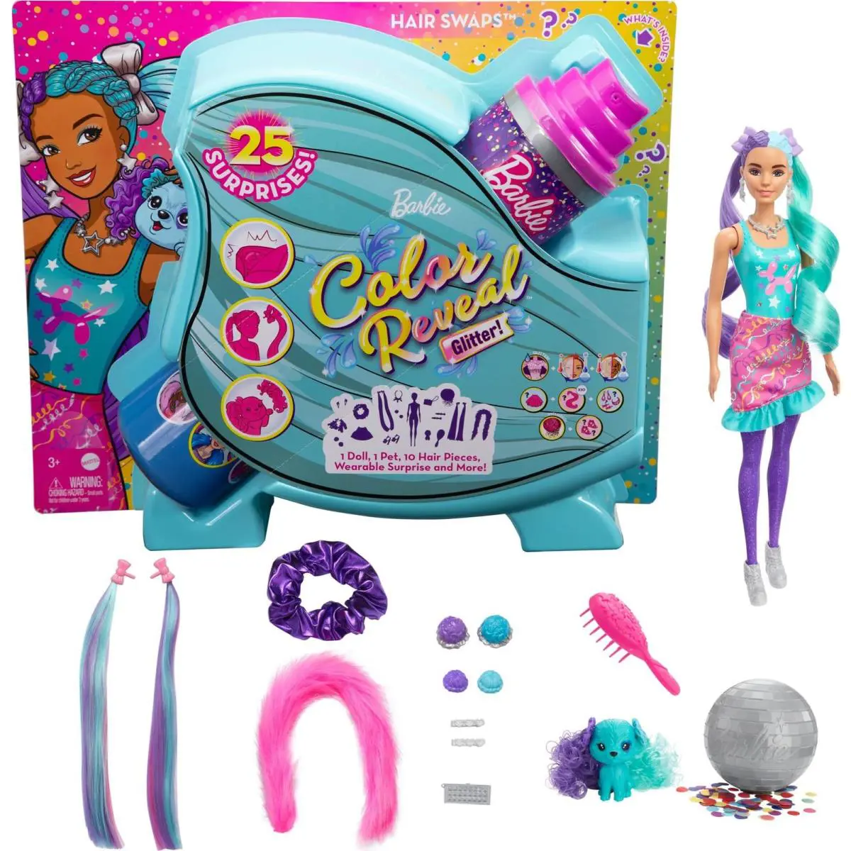 Barbie Color Reveal Doll Glittery Purple with 25 Hairstyling Partythemed