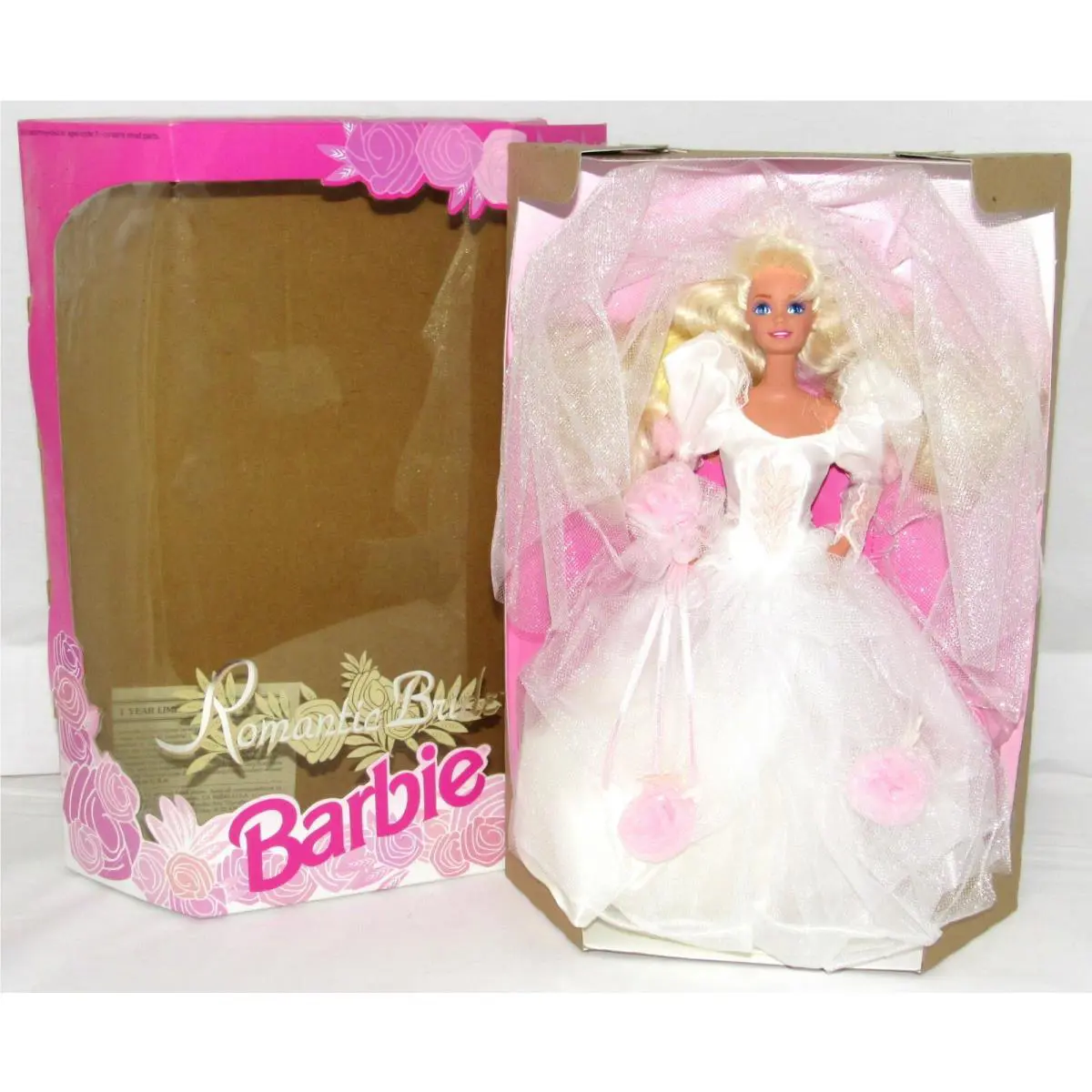 1992 Romantic Brides Barbie Doll Bride In White Wedding Dress Mib