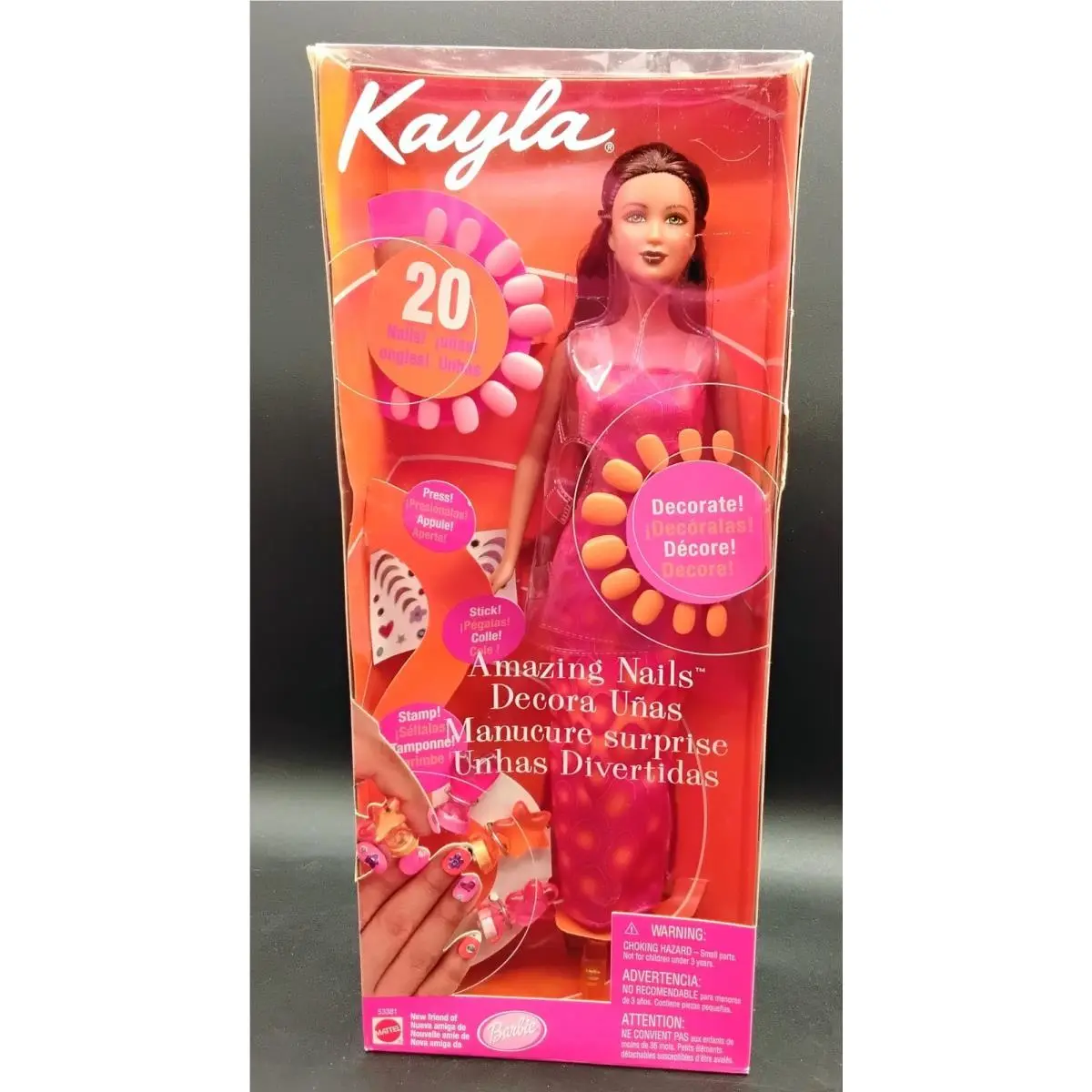 2001 Kayla Friend Of Barbie Amazing Nails Doll Orange Pink 20 Nails 53381 Nrfb