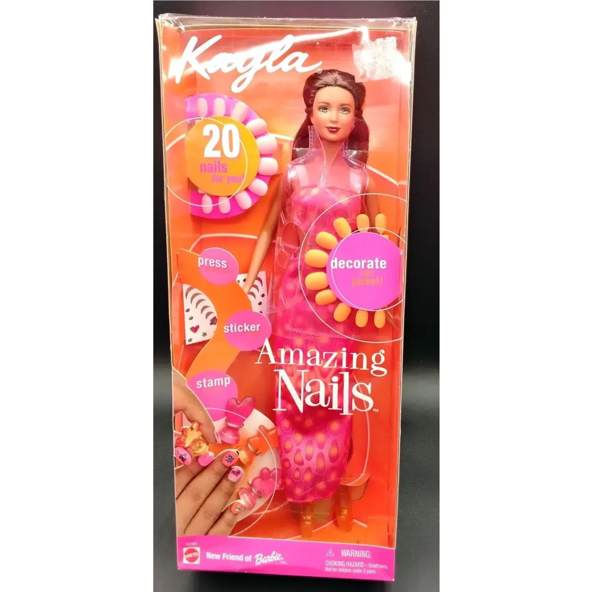 2001 Kayla Friend Of Barbie Amazing Nails Doll Orange Pink Nails 53381 Nrfb