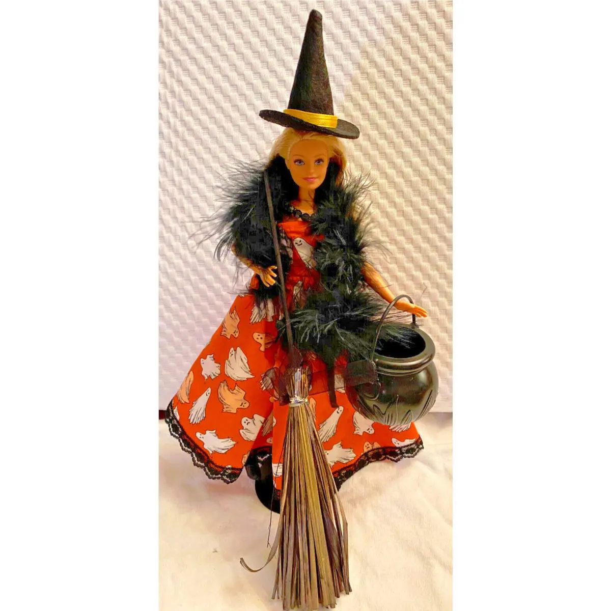 Witch Doll Ooak Halloween Hand Made Dress Necklace and Boa. 11.5 Fashion Doll