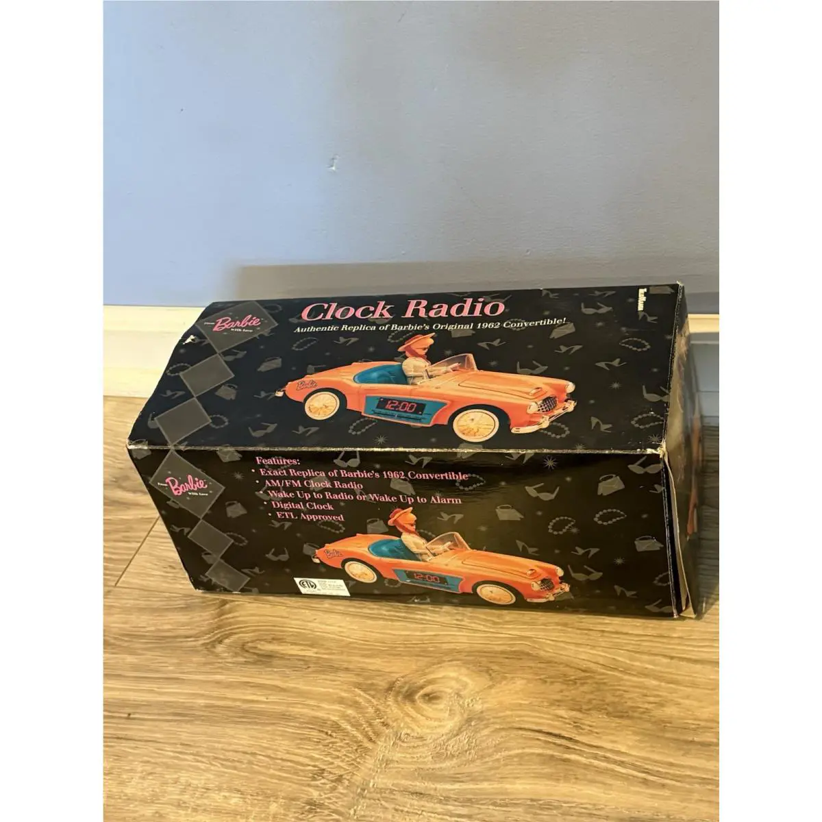 Vtg 1996 Barbie AM FM Clock Radio Alarm 1962 Austin Healey Convertible Car