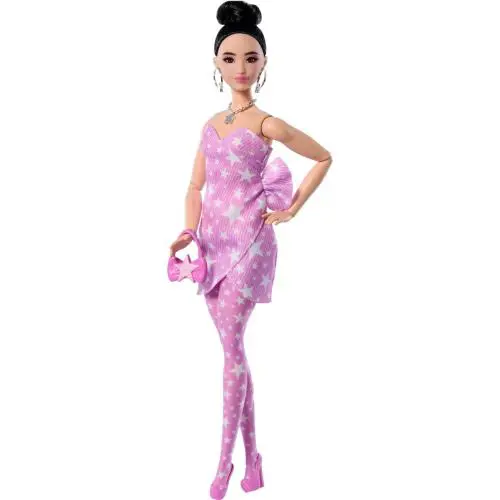 Barbie Deluxe Style Doll 11 in Pink Denim Star-print Dress with Matching Tights