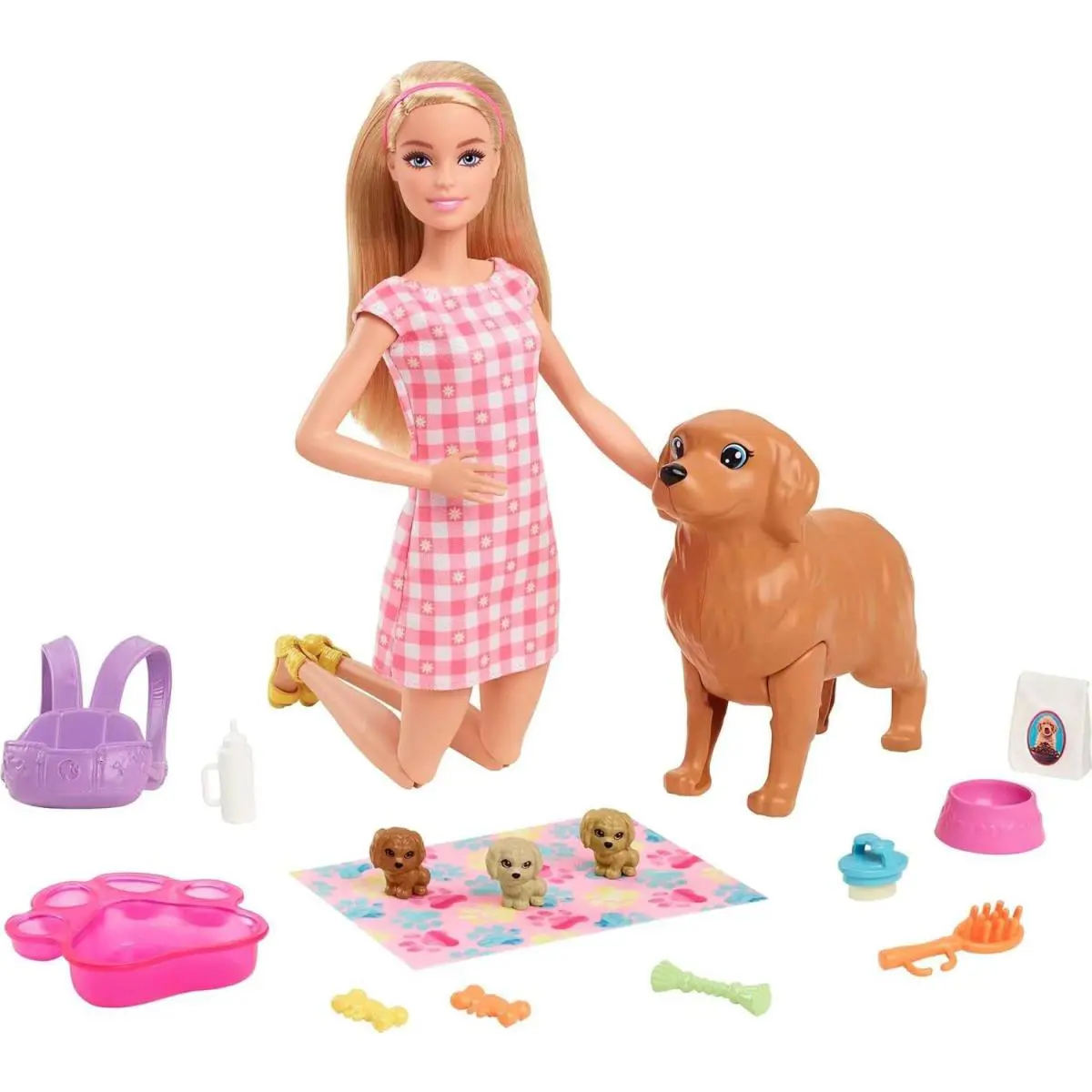 Barbie Doll Pets Set Blonde with Mommy Dog 3 Newborn Puppies with Color-chan