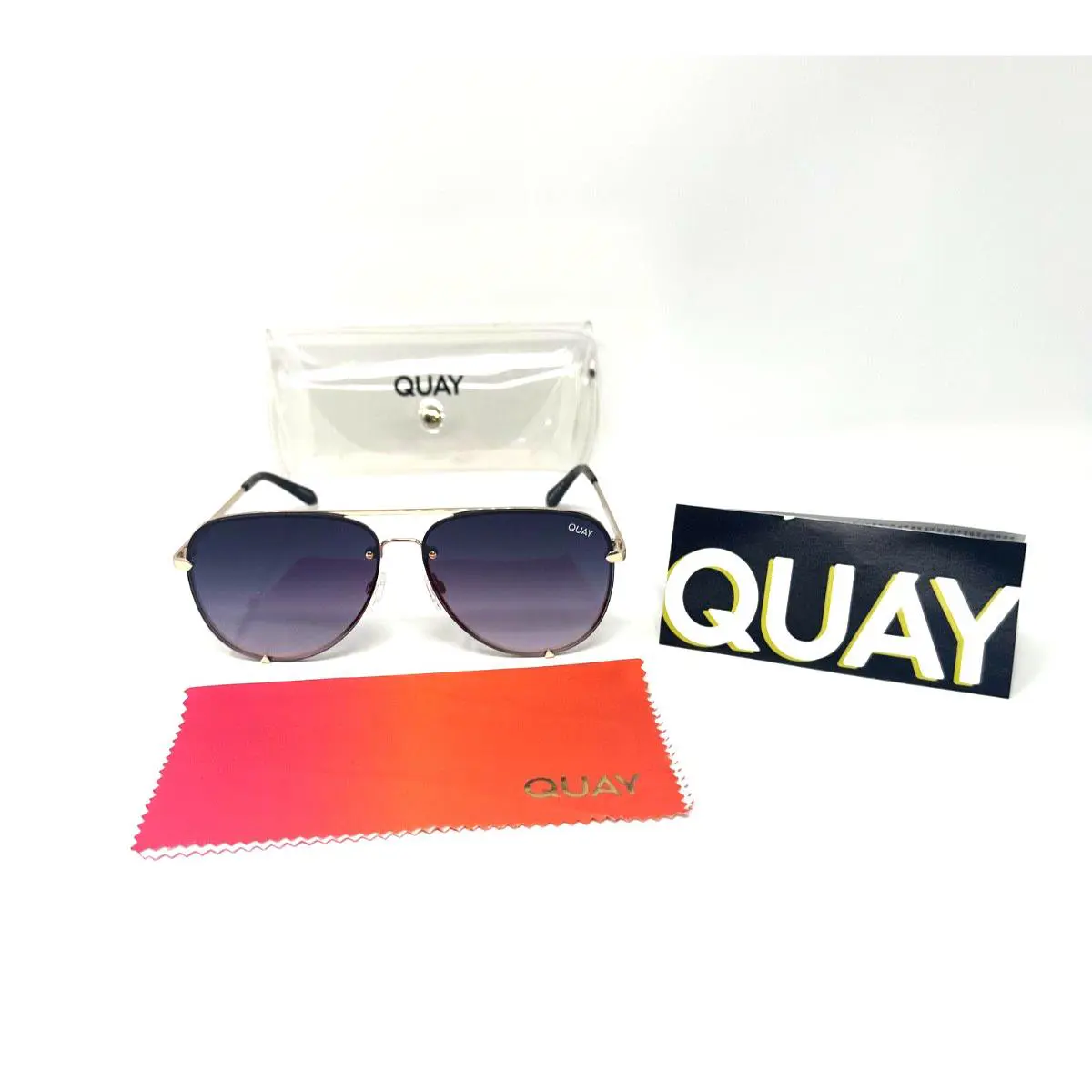 Quay High Key Rimless Aviator Sunglasses Gold Gradient UV400 Protection by QUAY