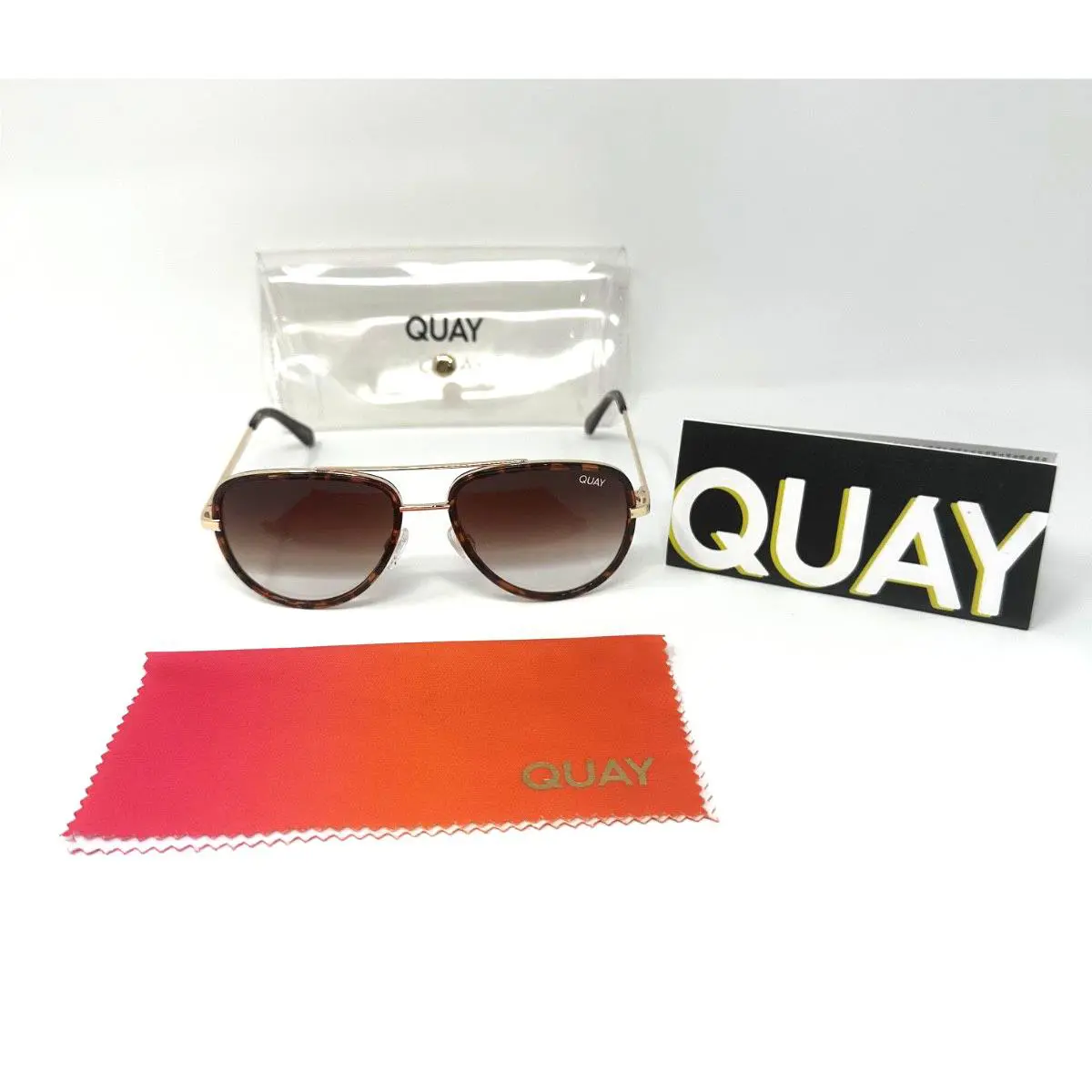 Quay Australia All In Mini Tortoise Gold/brown Polarized Aviator Sunglasses 49mm