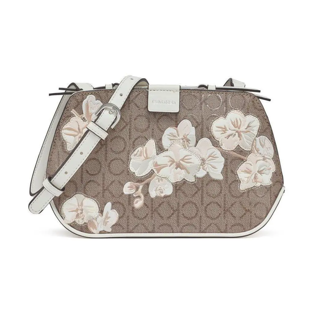 Calvin Klein Audrey Triple Compartment Crossbody Almond Floral Emboss One Size