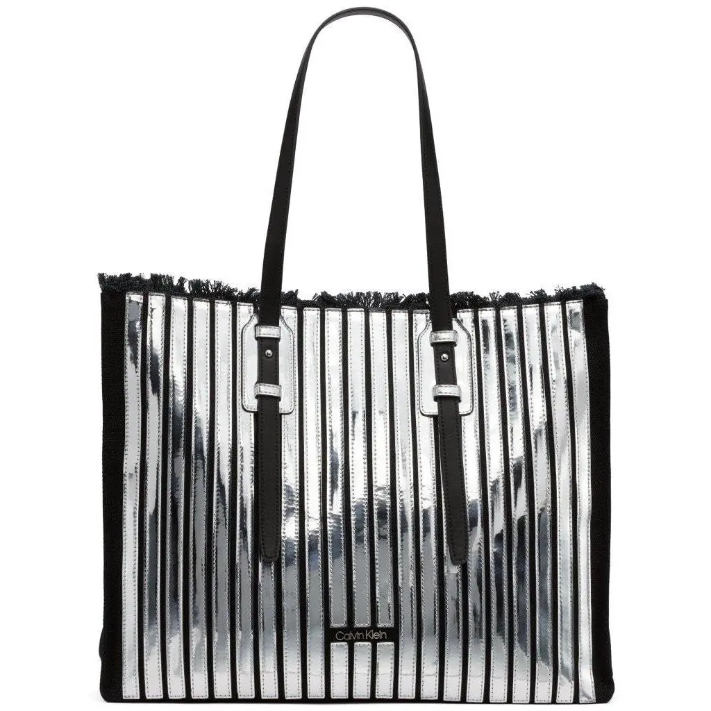 Modern Essential Extra Large Tote Metallic Silver Multi Pieced by Calvin Klein