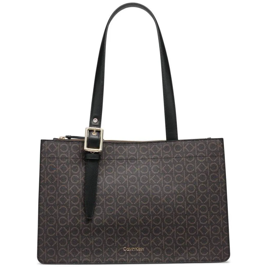 Havana Novelty Organizational Tote Brown/khaki/black Linear by Calvin Klein