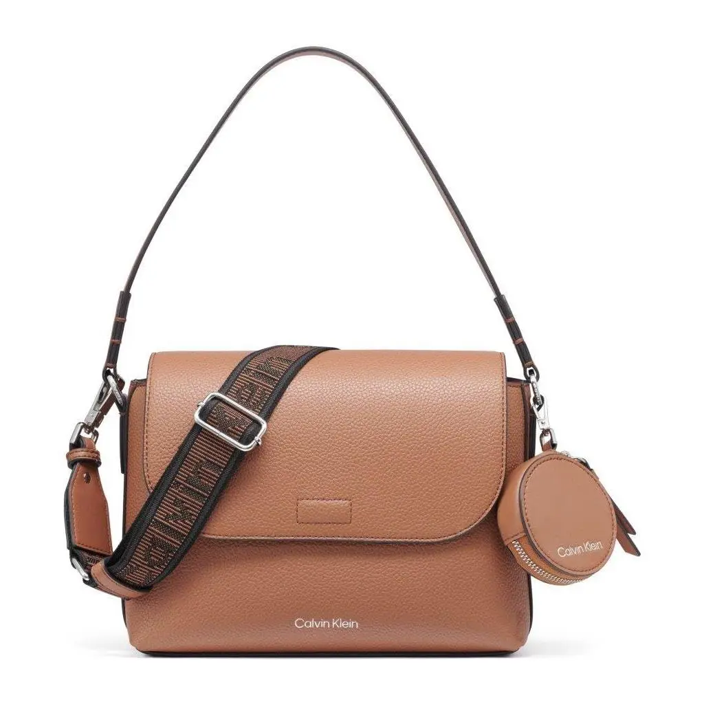 Calvin Millie 2 In 1 Flap Shoulder Bag & Crossbody Klein Millie 2 in 1 Flap Shoulder Bag Crossbody Caramel One Size by Calvin Klein