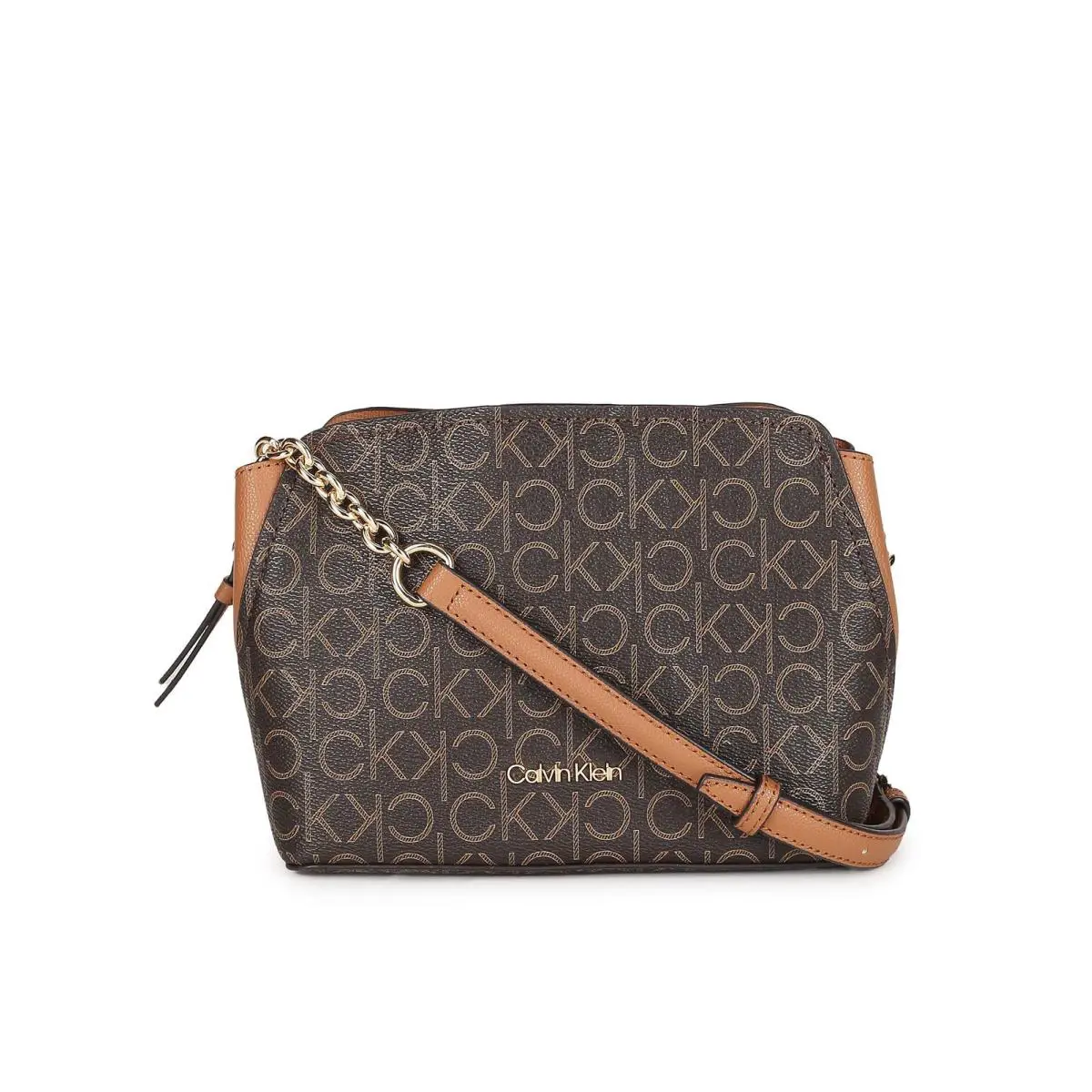 Calvin Klein Women`s Hailey Signature Triple Compartment Chain Crossbody