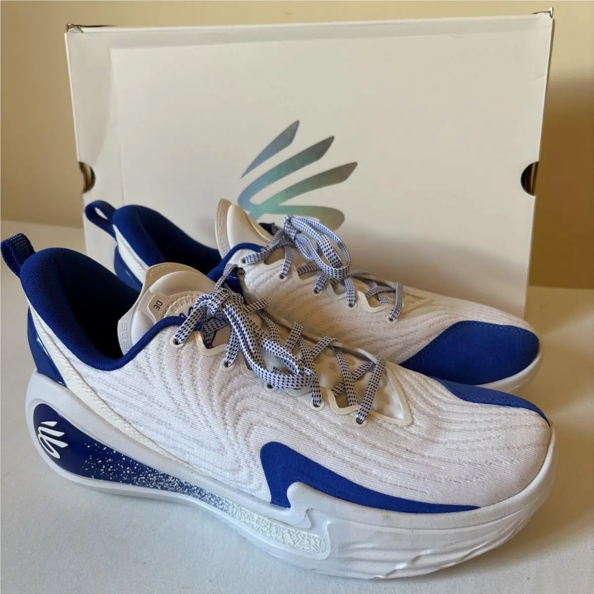 Curry 12 Team Men`s Low Top Basketball Shoes White/blue Men’s 9.5 by Under Armour