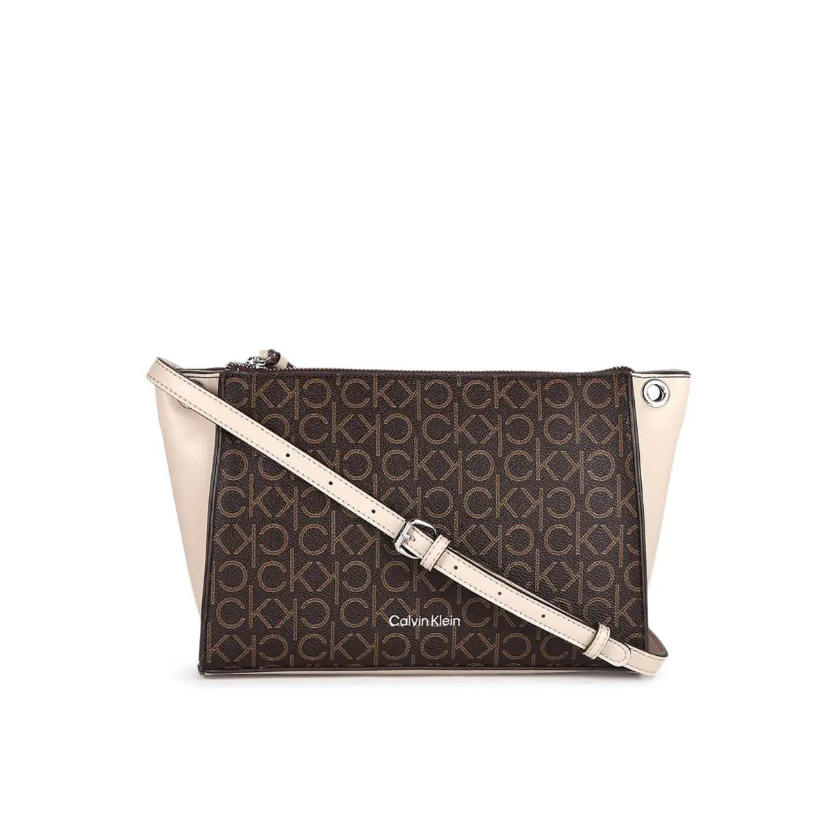 Calvin Klein Reyna Crossbody Brown/khaki/mushroom Logo - Exterior: Brown/Khaki/Mushroom Logo, Strap: Brown