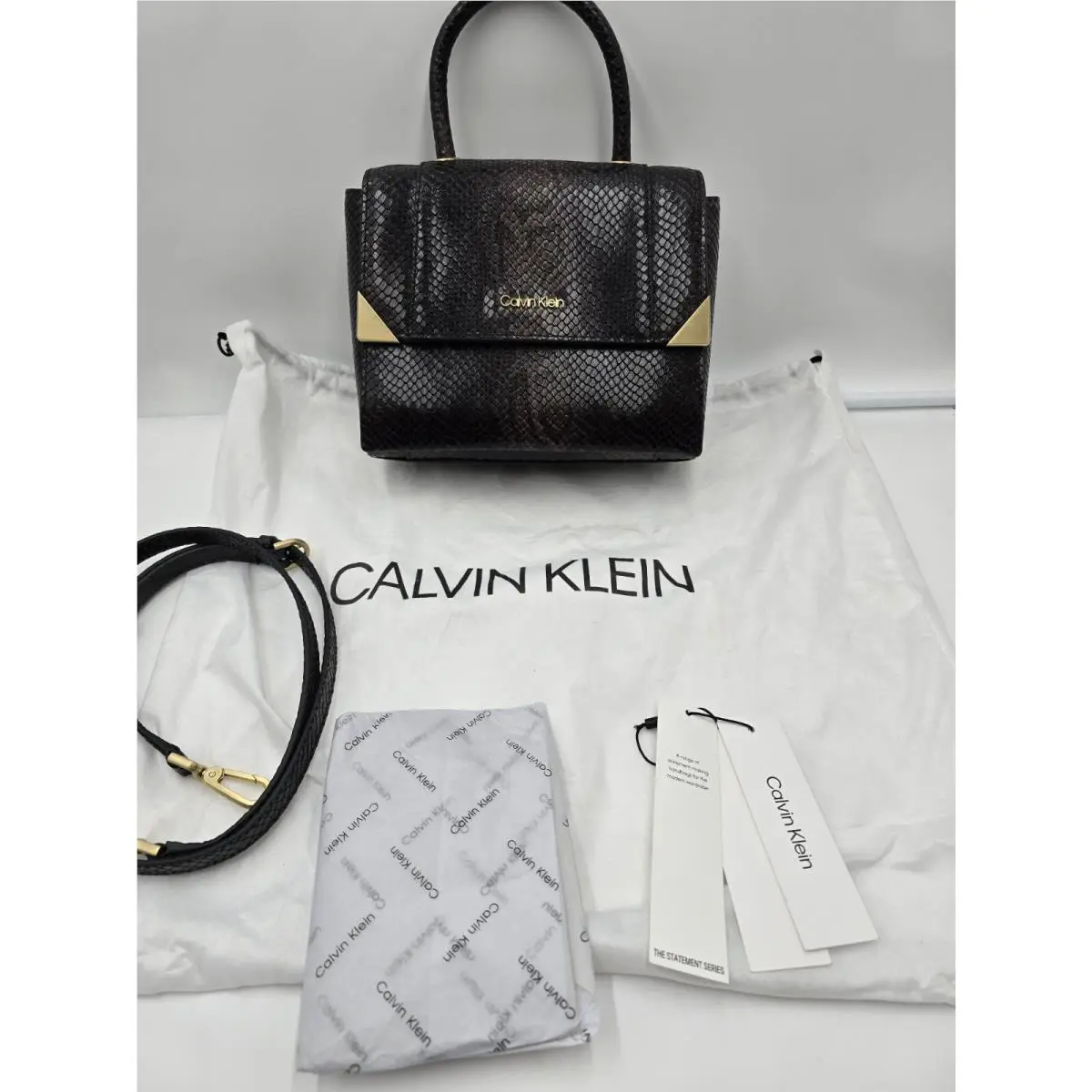 Calvin Klein Black Python The Statement Series Fern Vegan Leather Crossbody