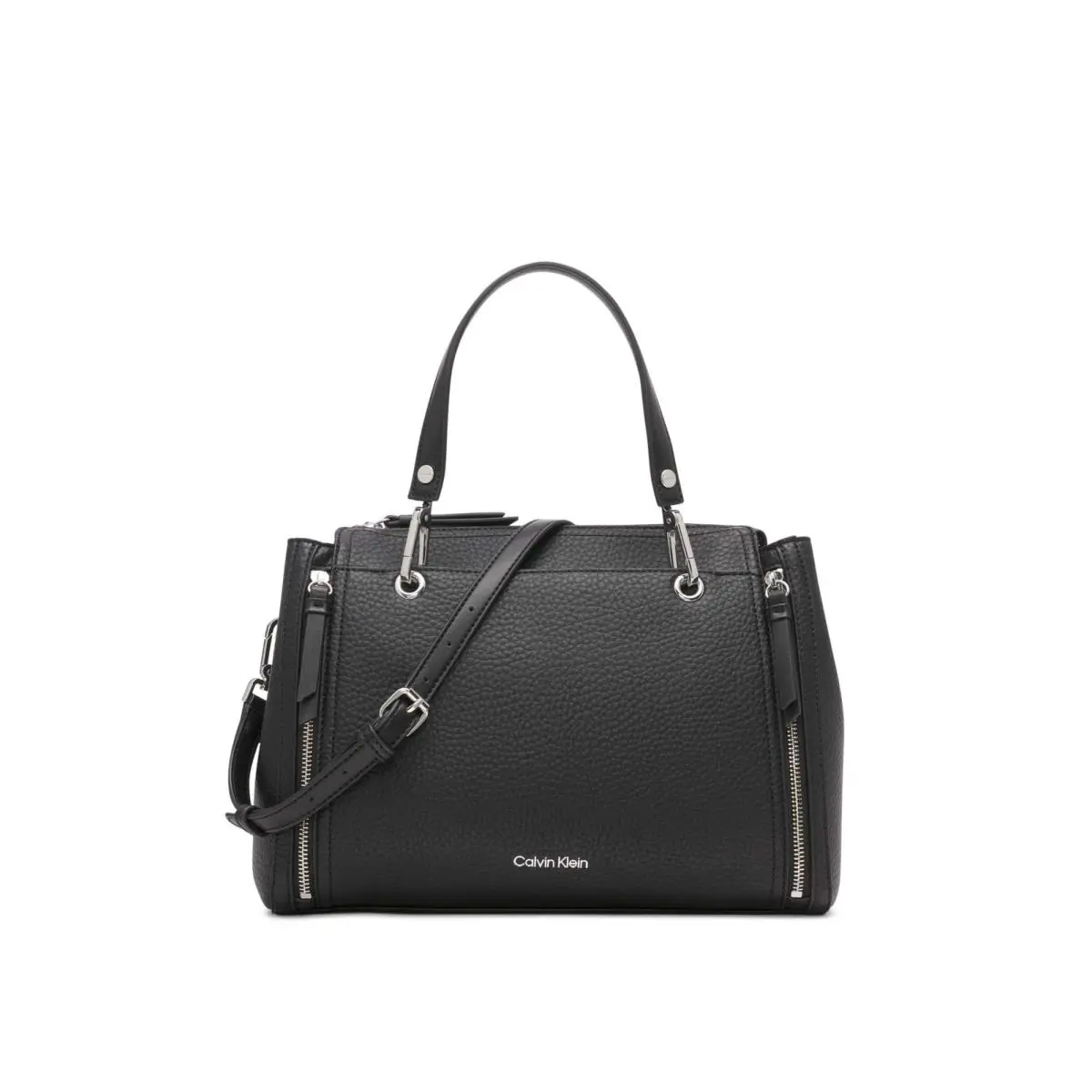 Calvin Klein Reyna Novelty Satchel Black/silver Hampton Pebble One Size