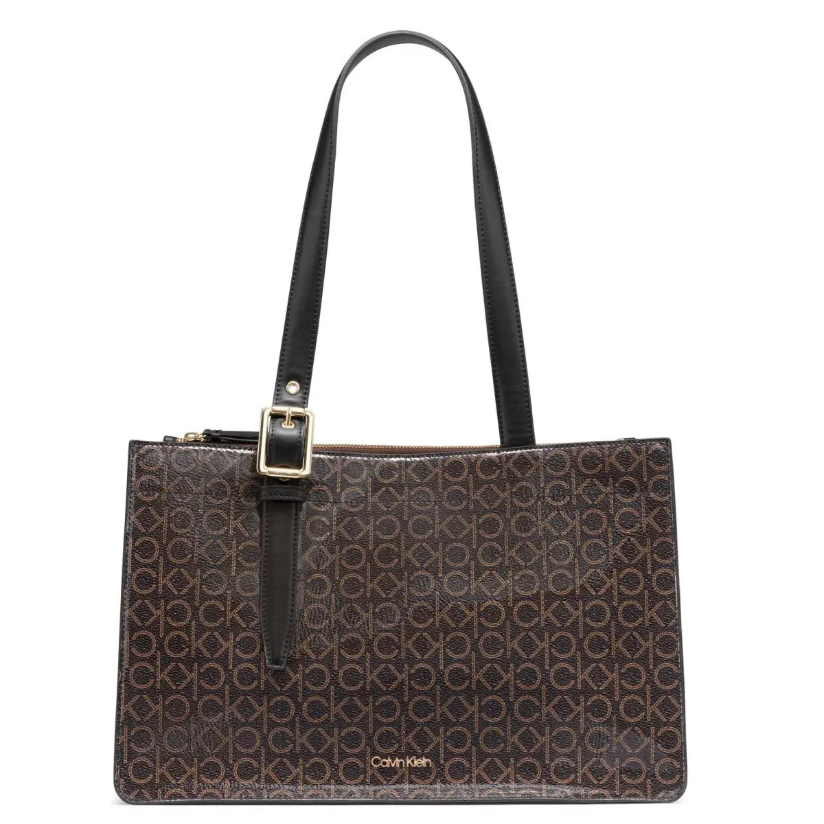Calvin Klein Havana Novelty Organizational Tote Brown/khaki/black Patent