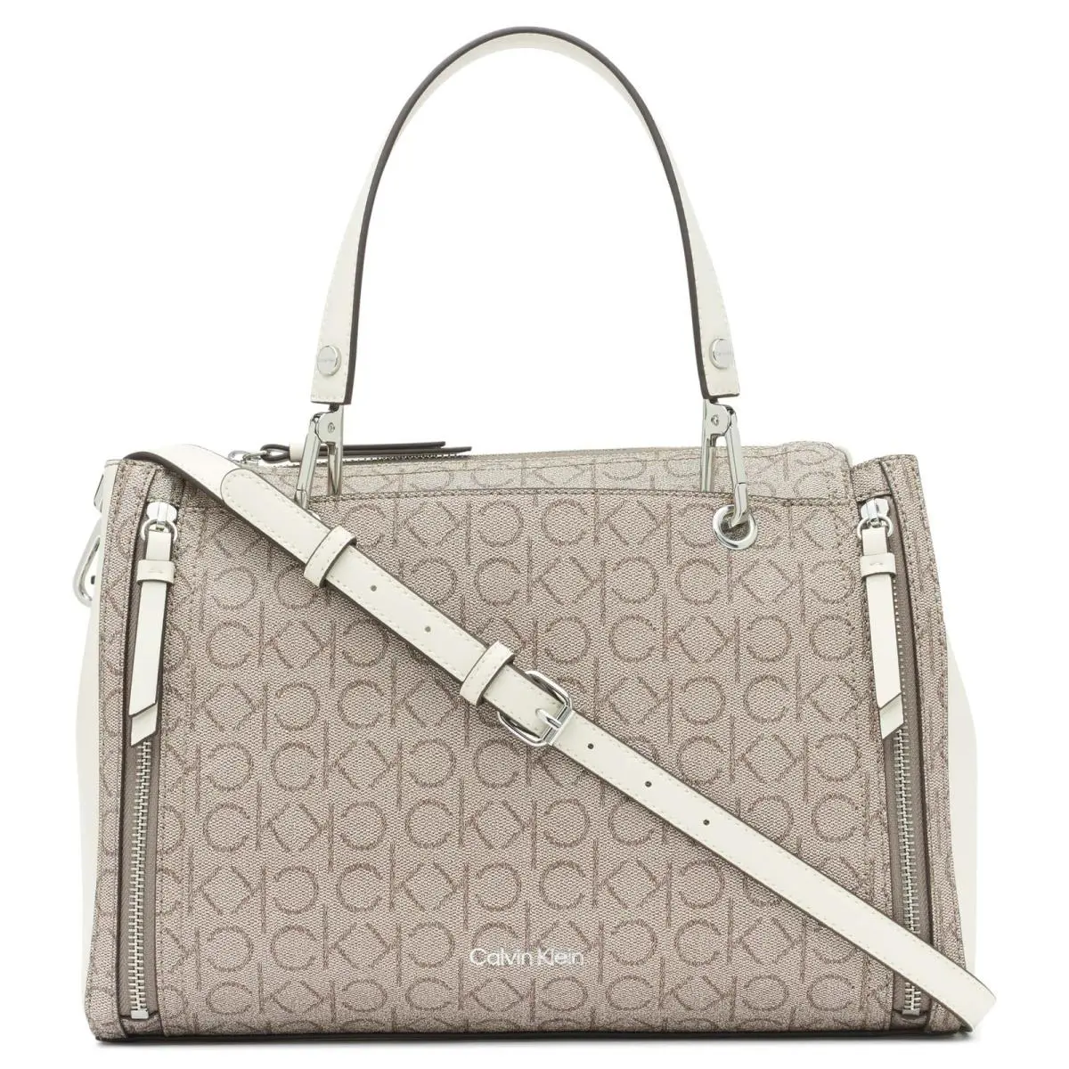 Calvin Klein Reyna Novelty Satchel Almond/taupe/white Logo