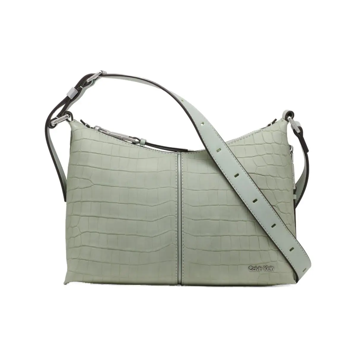 Calvin Klein Max Top Zip Crossbody Desert Sage Sueded Croc One Size