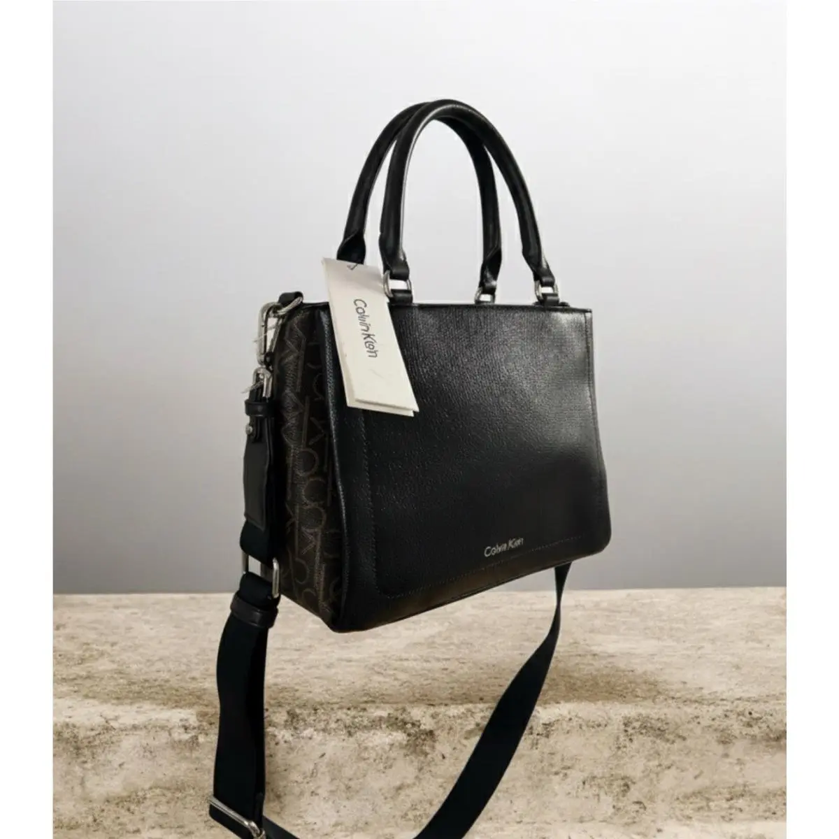 Calvin Klein Structure Satchel Top Handles Crossbody Strap Zippered Bag