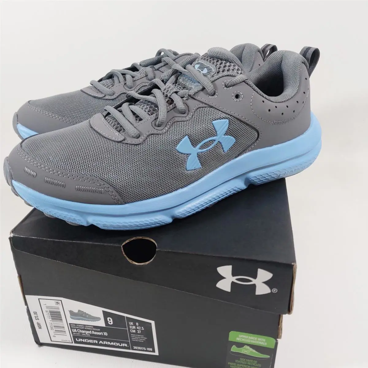 Under Armour Men`s UA Charged Assert 10 Running Shoes Training Grey Blue