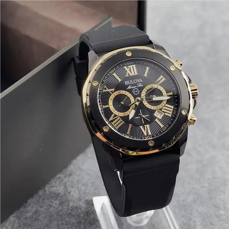 Bulova 98B278 Marine Star Series A Men`s Quartz Watch Black Dial Silicone Strap