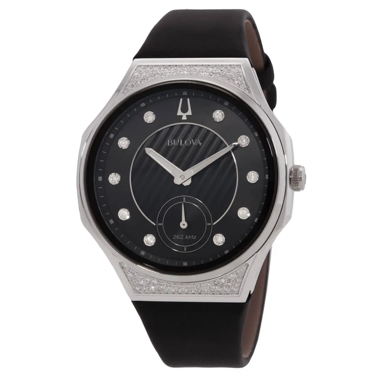 Bulova Curv Quartz Diamond Black Dial Ladies Watch 96R229 - Dial: Black, Band: Black, Bezel: Silver-tone