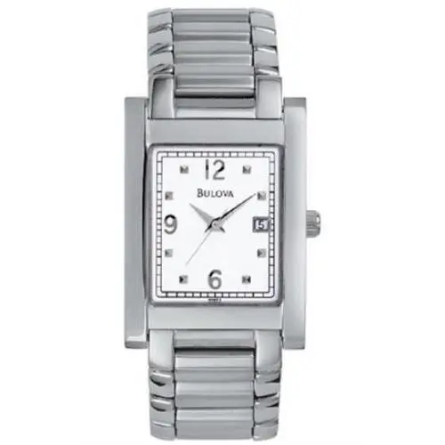 Bulova Men`s Stainless Steel Watch Rectangular Analog White Dial 96B53
