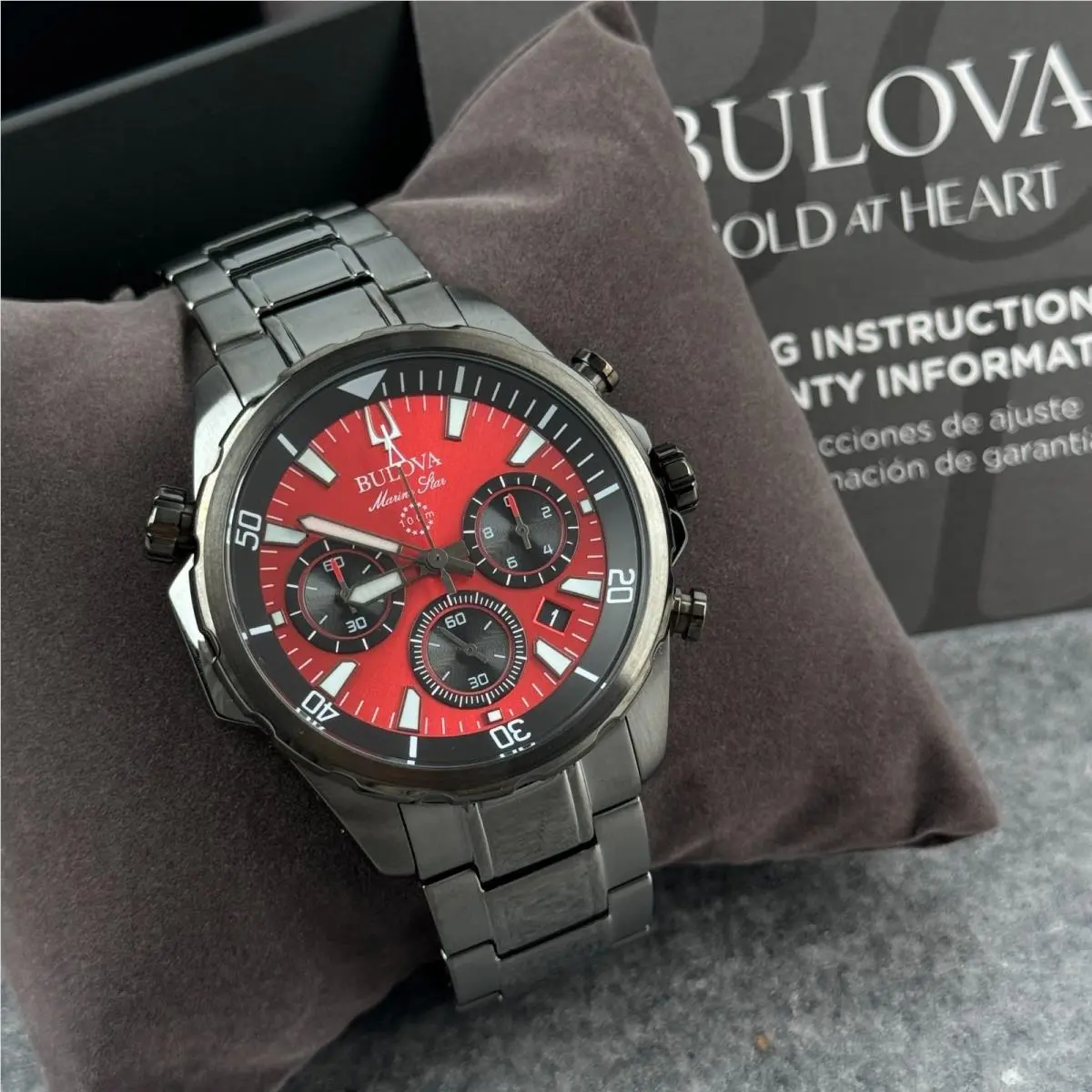 Bulova Marine Star 98B350 Men`s Chronograph 43mm Red Dial Quartz Watch
