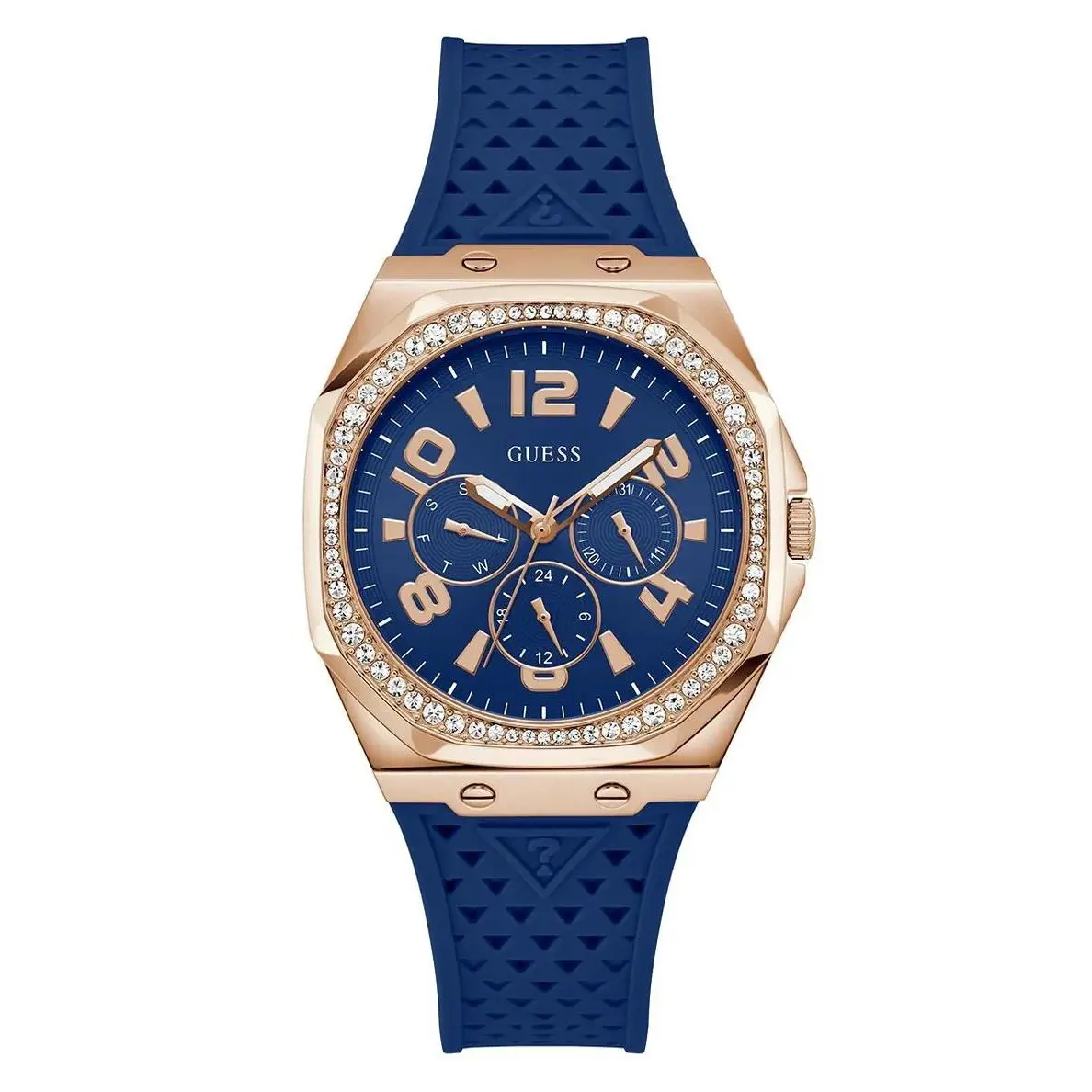 Guess Women`s Multifunction Blue Silicone Band Rose Gold Case Watch GW0694L4