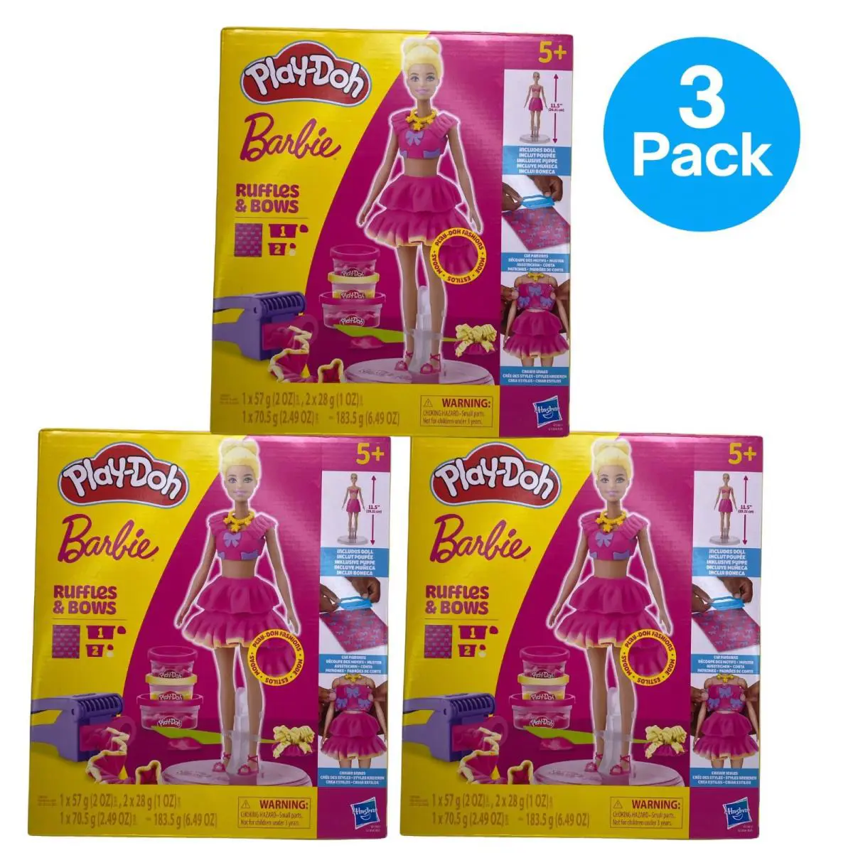Play-doh Barbie Ruffles Bows Doll Set 3 Pack