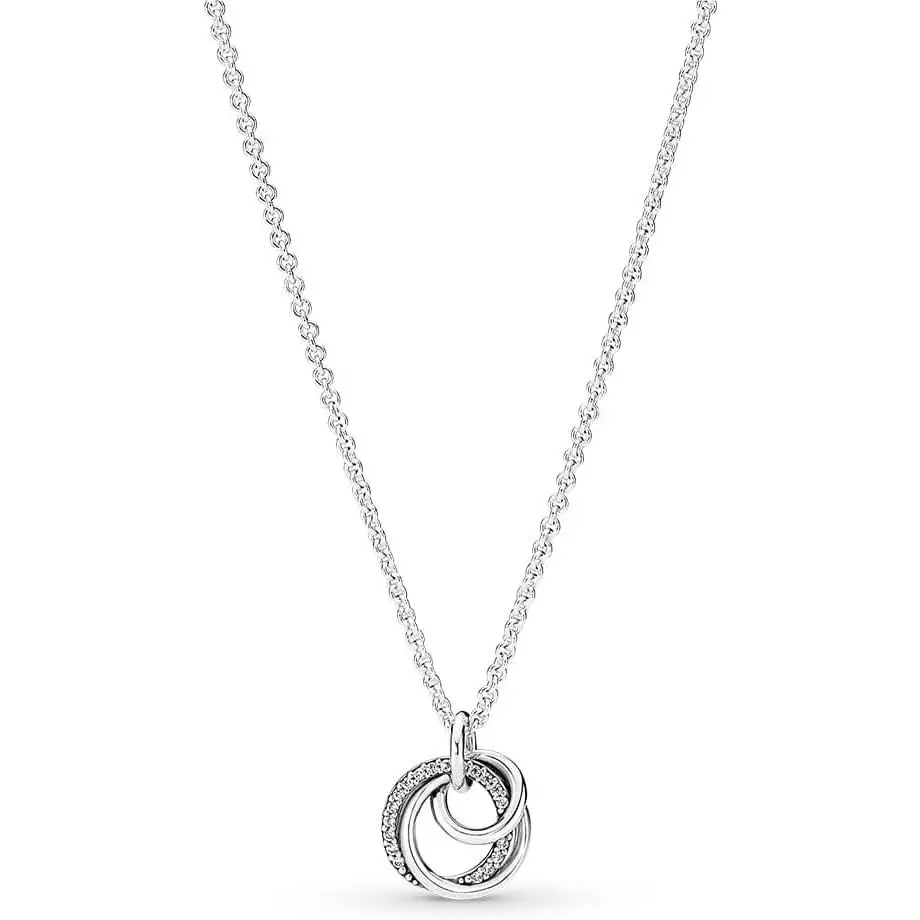 Pandora Encircled Sterling Silver Necklace Clear Cubic Zirconia Pendant Jewelry Fashion