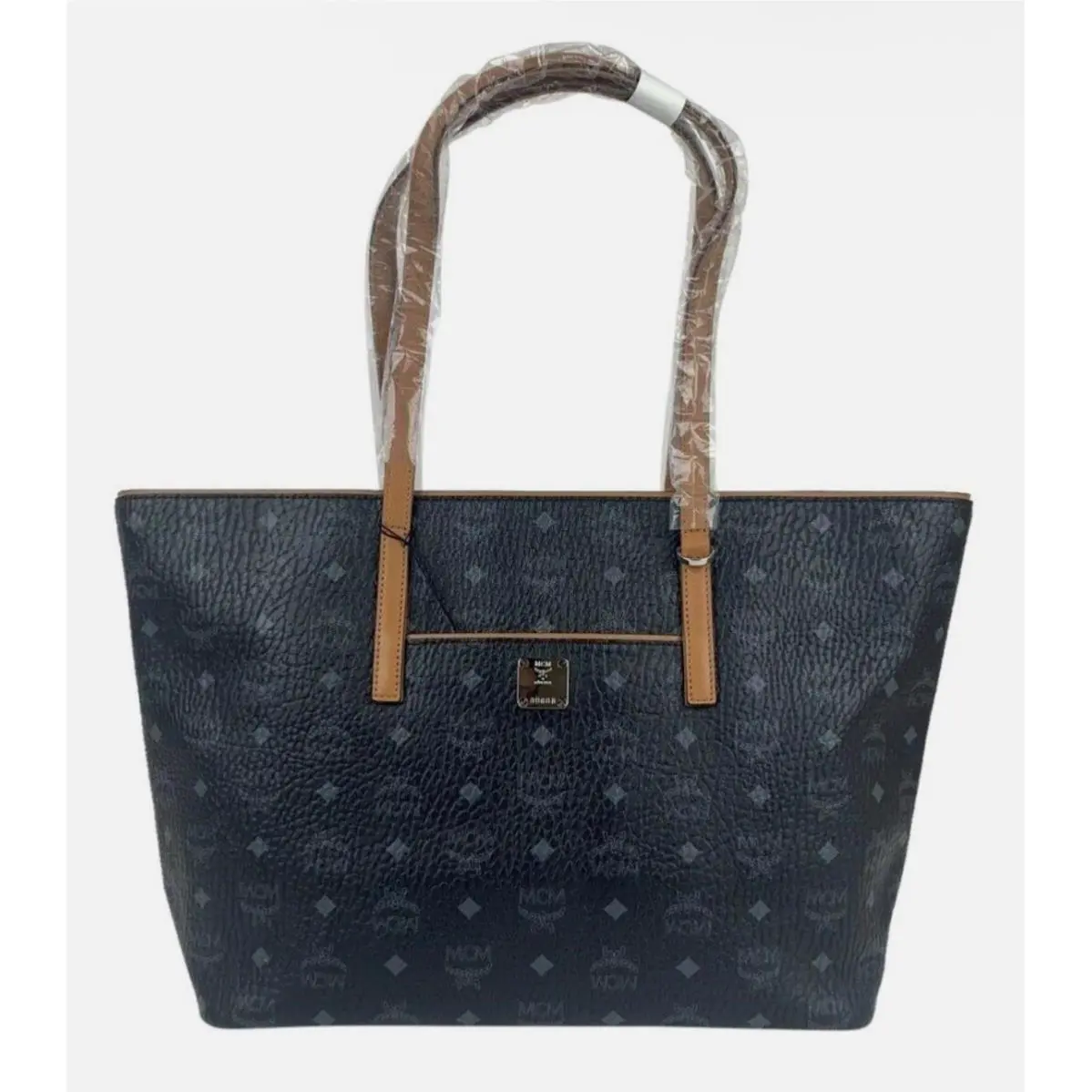 Mcm Black Monogram Visetos Shopper Tote Bag with Charm MWP9SVI61BK001