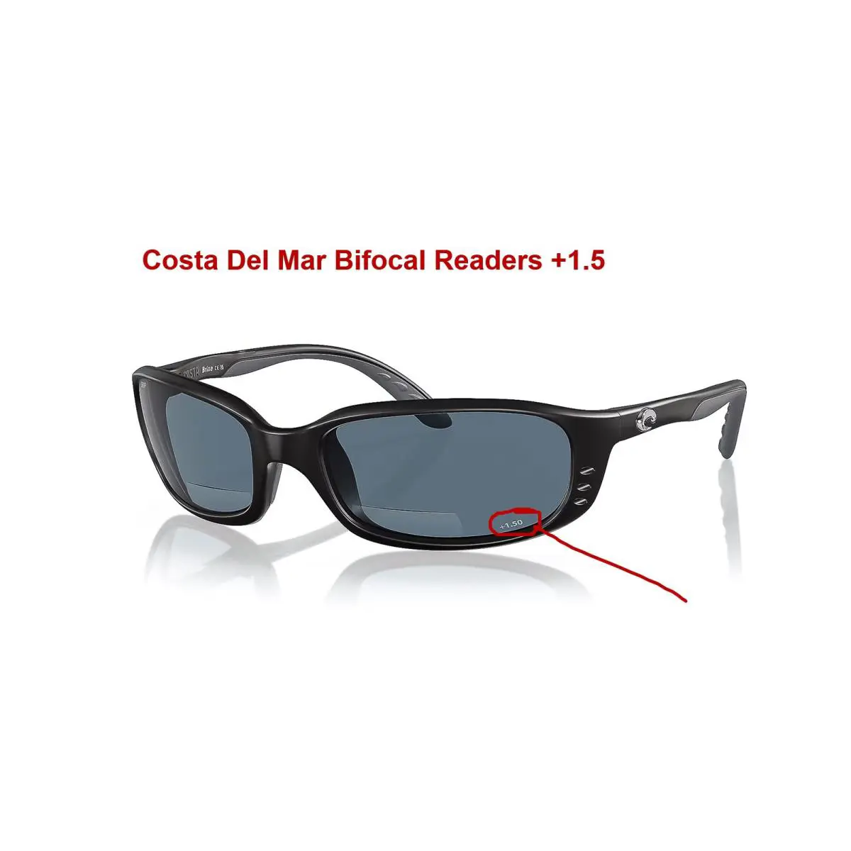 Costa Del Mar Brine Readers Sunglasses Matte Black Gray Plastic +1.50 W/case - Frame: Black, Lens: Gray, Logo: Silver